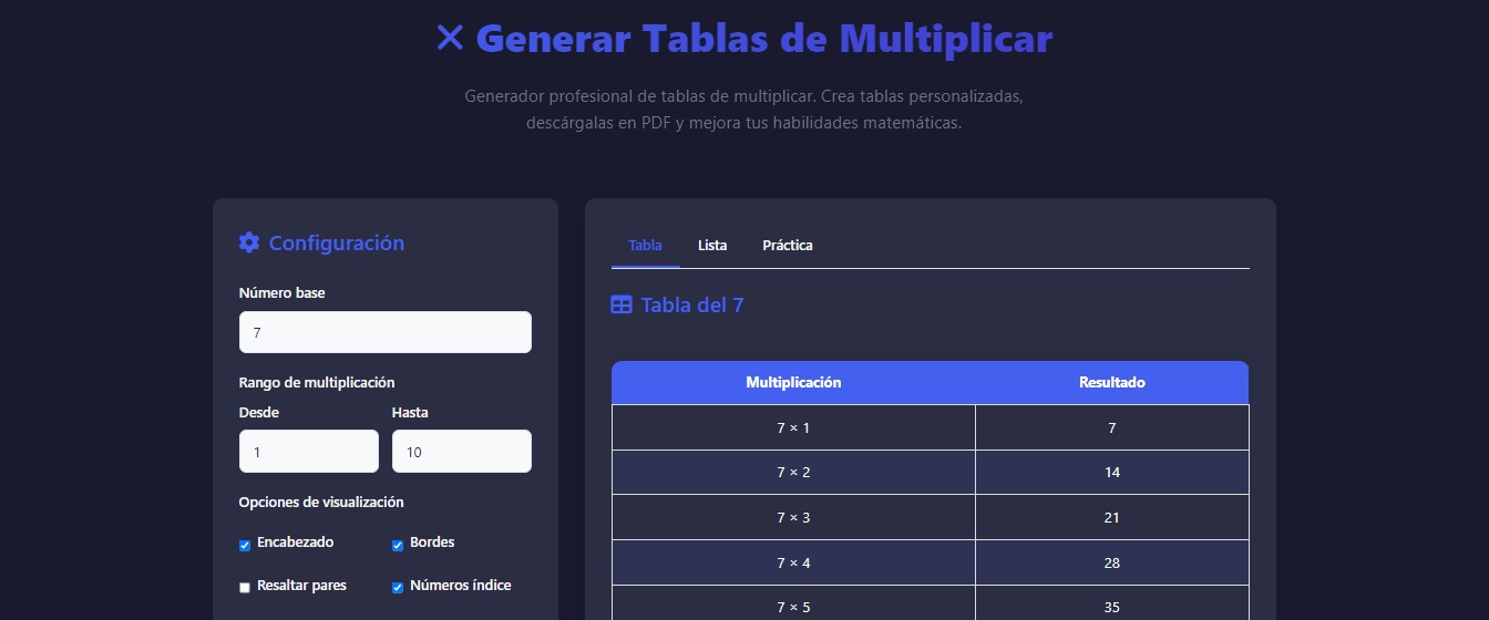 Multiplication Tables Generator