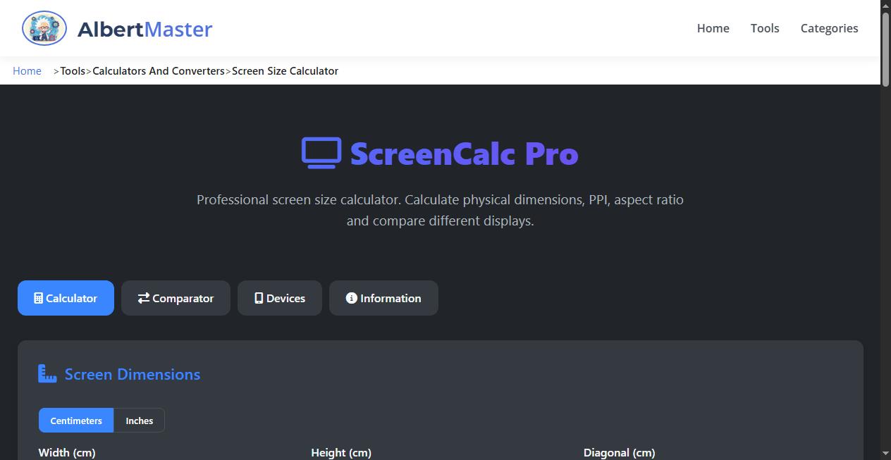 Professional Screen Size Calculator