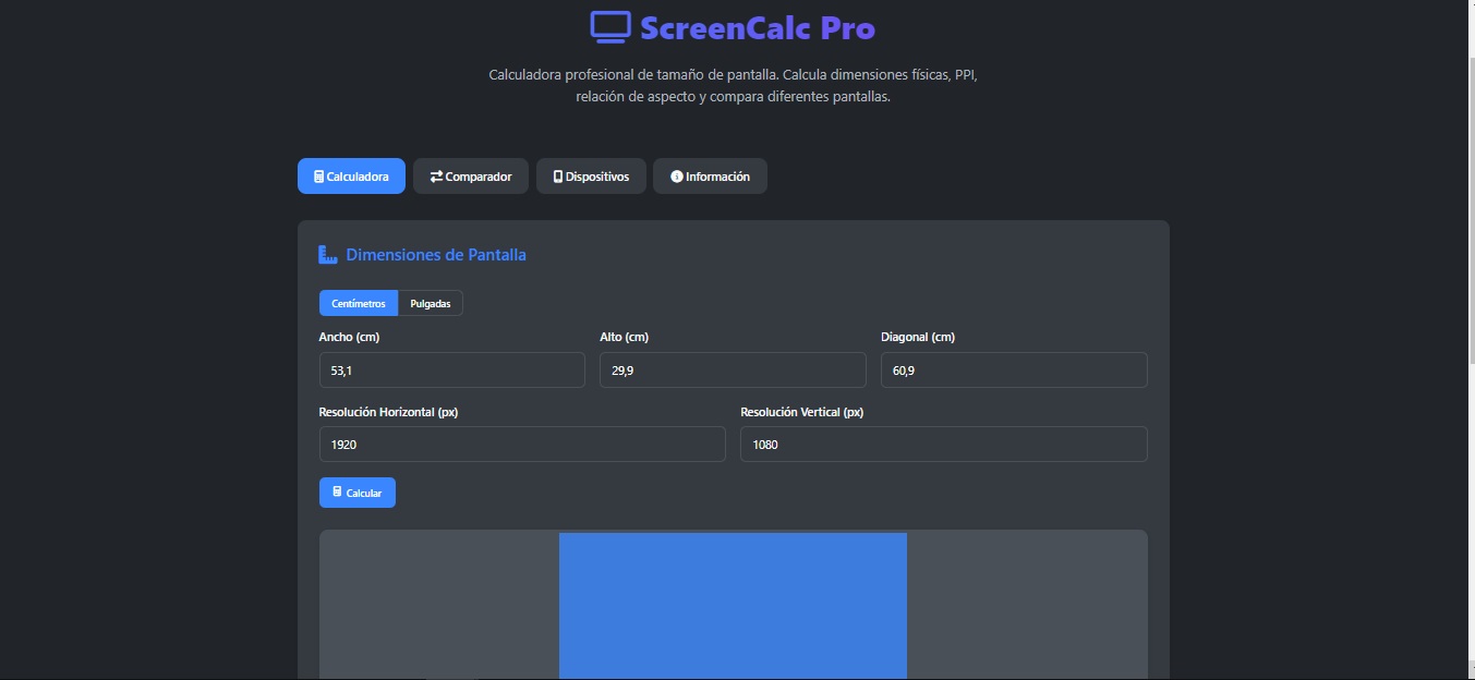 Calculadora Profesional de Tamaño de Pantalla