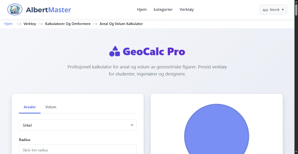 Geometri | Areal og Volum Kalkulator