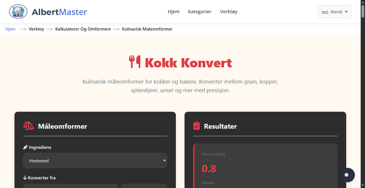 Matlagingsmål Konverter