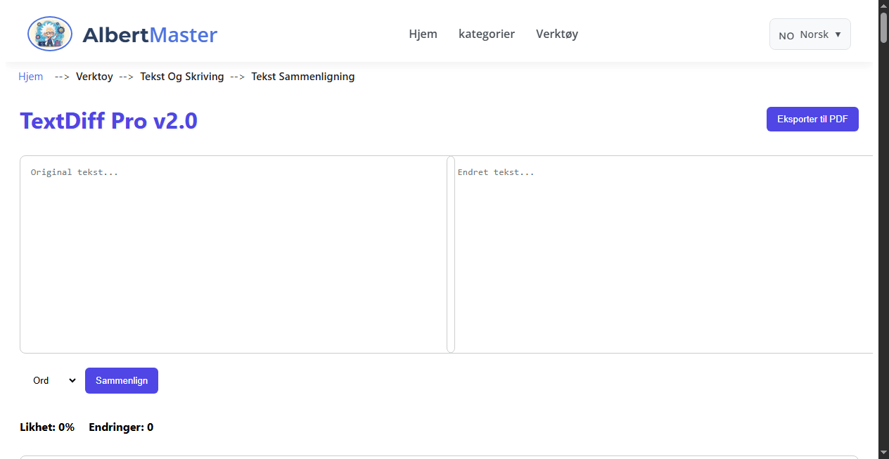 TextDiff Pro | Profesjonell Tekstsammenligner