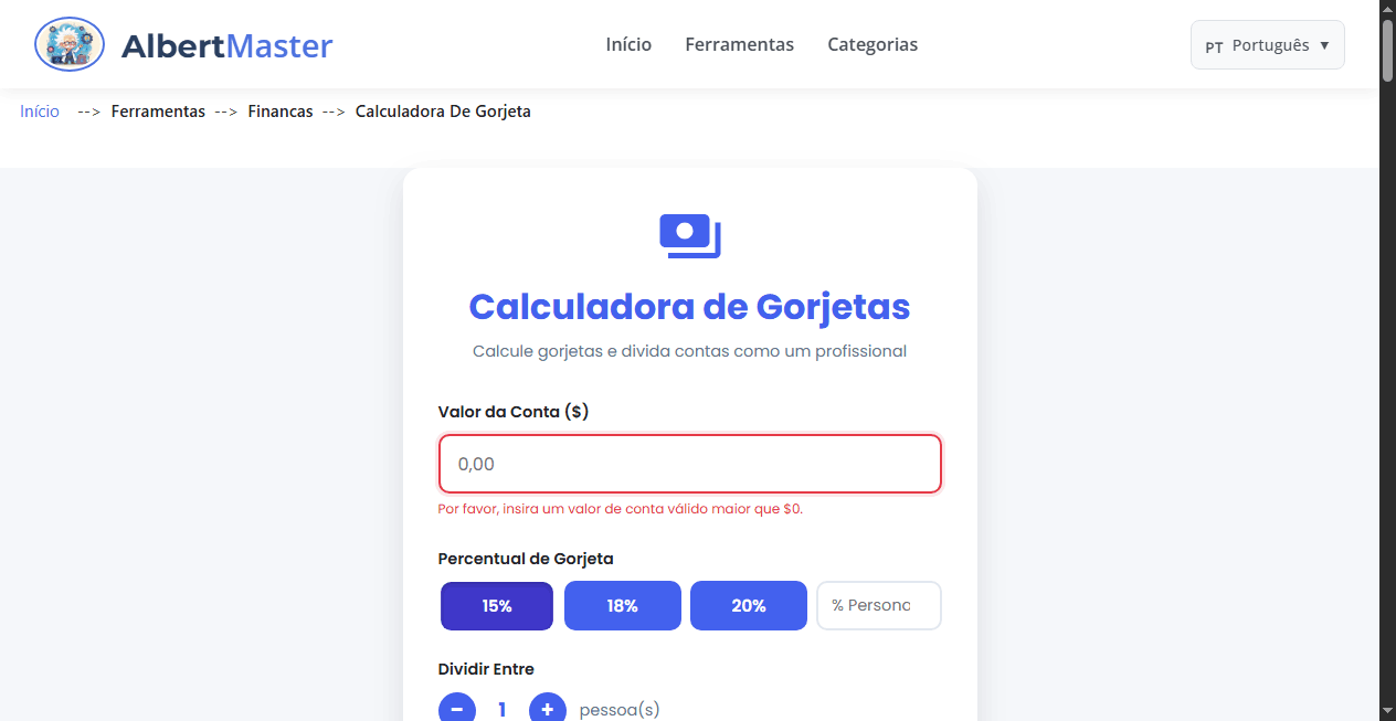 Calculadora de Gorjetas 