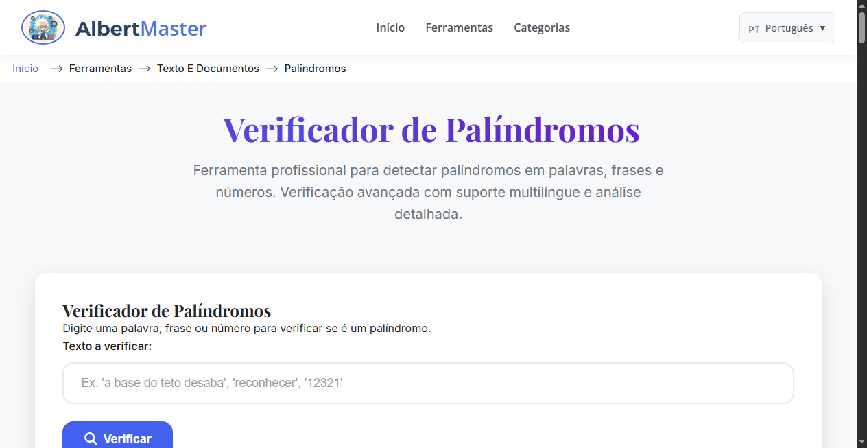 Verificador Avançado de Palíndromos